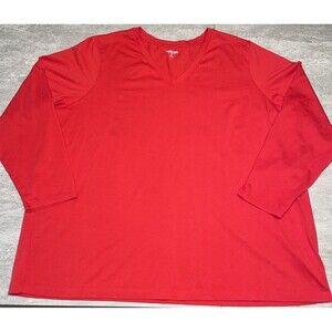 Lands' End 3X Relaxed Fit Supima Cotton V-neck Long Sleeve Top Red Holiday Xmas